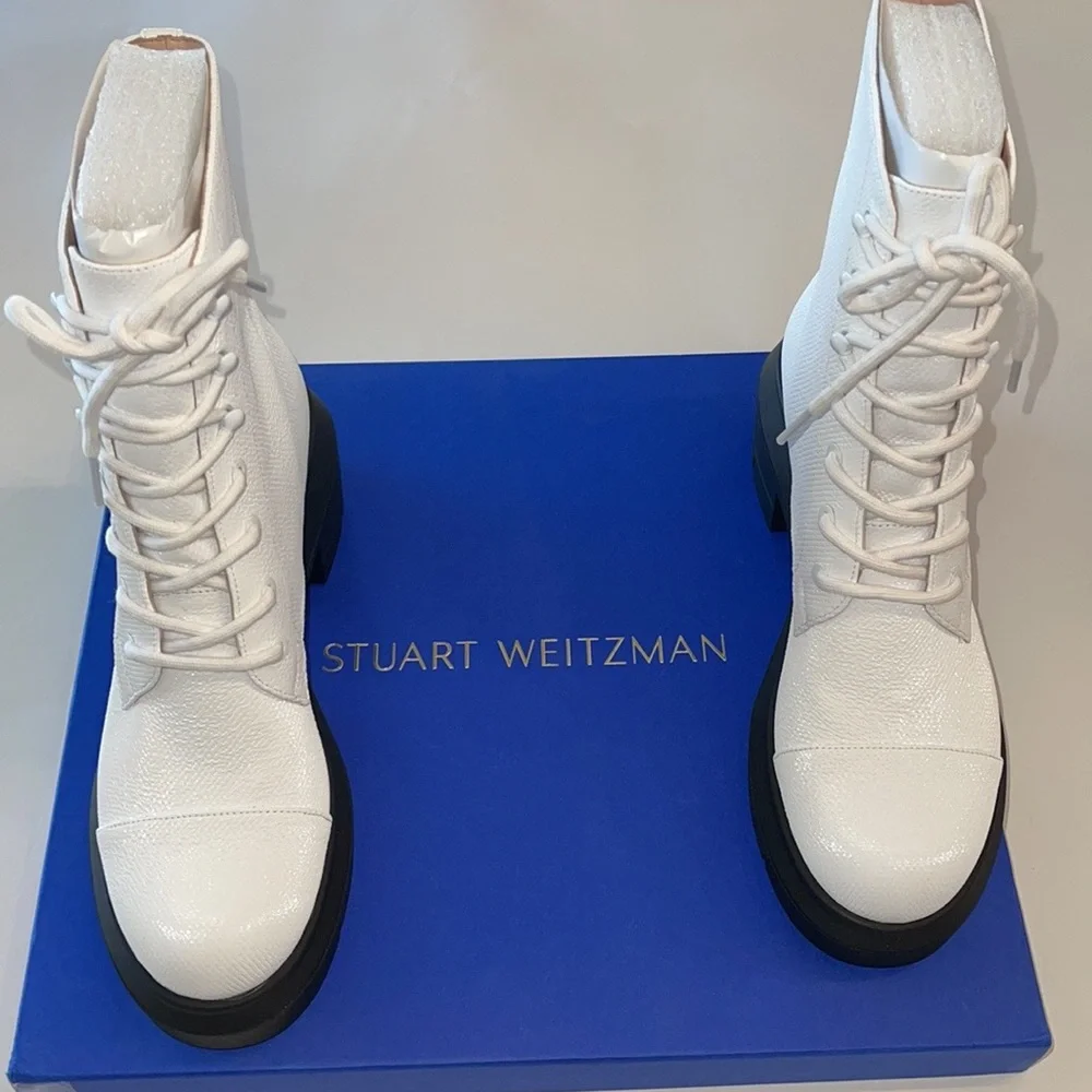 Stuart Weitzman Nisha White Lace-Up Boots Size 8.5 C NIB - Picture 5 of 17